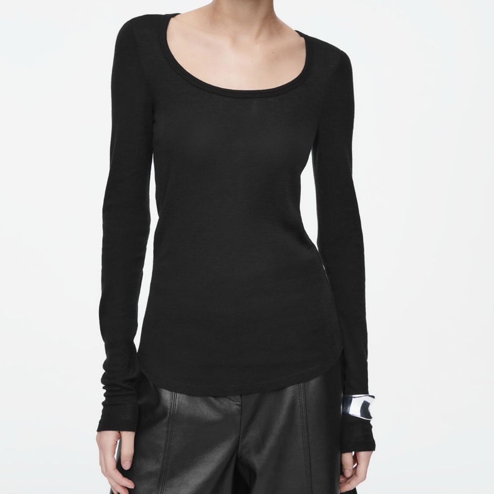 COS Merino Wool Black Long Sleeve Top